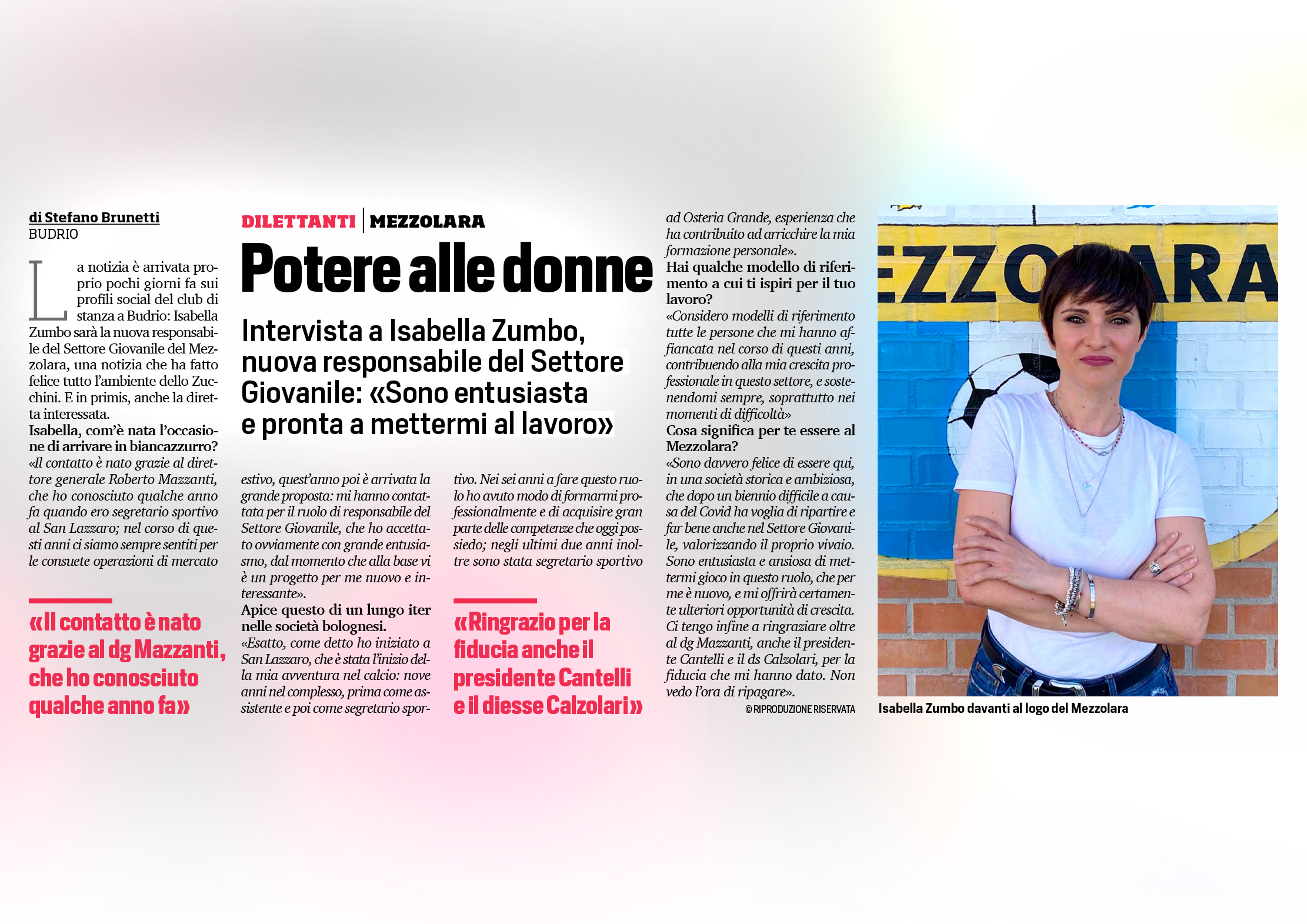 intervista isabella zumbo mezzolara calcio